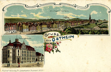 Gesamtansicht von Ostheim 1903, im Vordergrund die Rotenbergstraße; Sammlung Unglaub